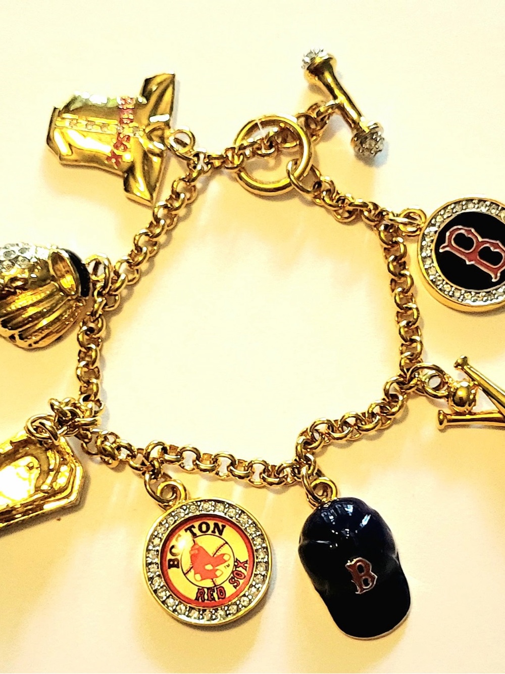 Gold-plates Baseball Charm Bracelet with Team Medallion